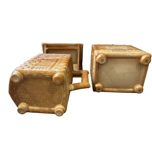 Mosser Glass Log Cabin Creamer Sugar Vintage Chocolate Slag Glass Caramel 1970s - Picture 6 of 9